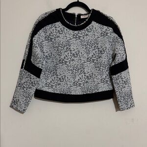 Mind bridge Black Gray Patterned blouse top women office event Y2K fringe trim